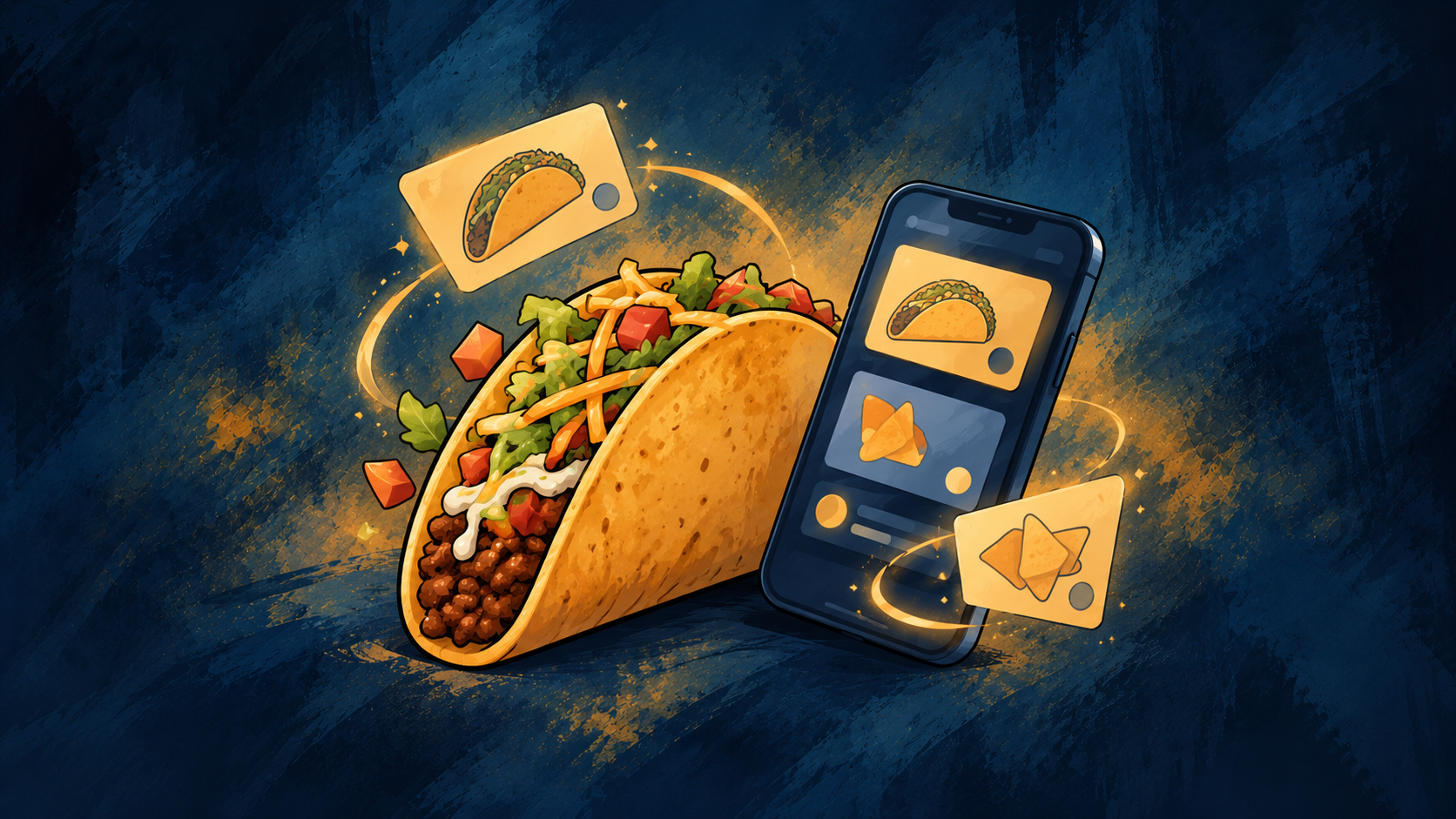 Illustration representing a taco and customer participation in an app